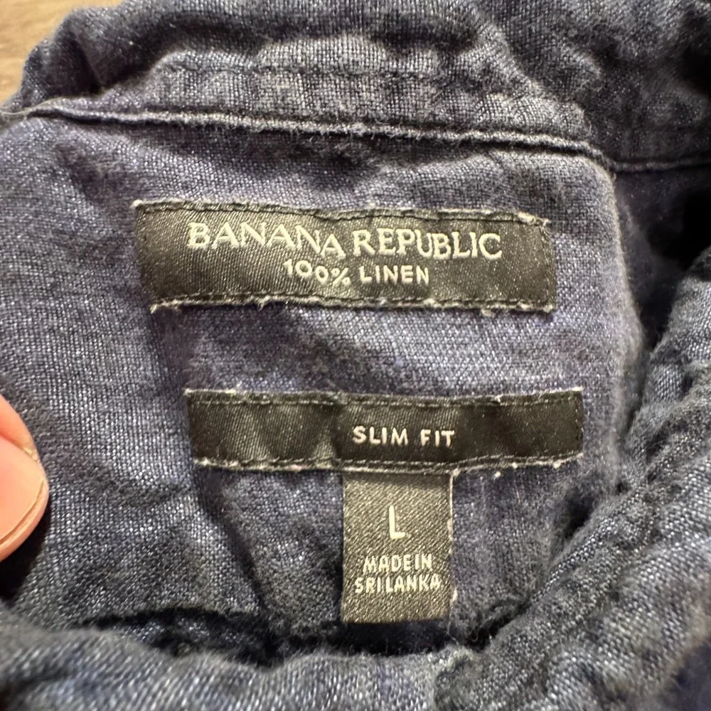 Banana Republic Shirt Men Large Blue 100%‎ Linen Slim Fit Summer Casual Preppy
